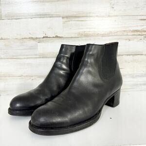 Fatta A Mano Women Black Leather W/ Stretch Sides Rounded Toe Ankle Booties 36